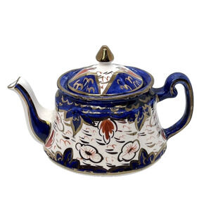 Vtg Price Kensington Teapot Blue Gold England 1945? Crazing England Signed SEE